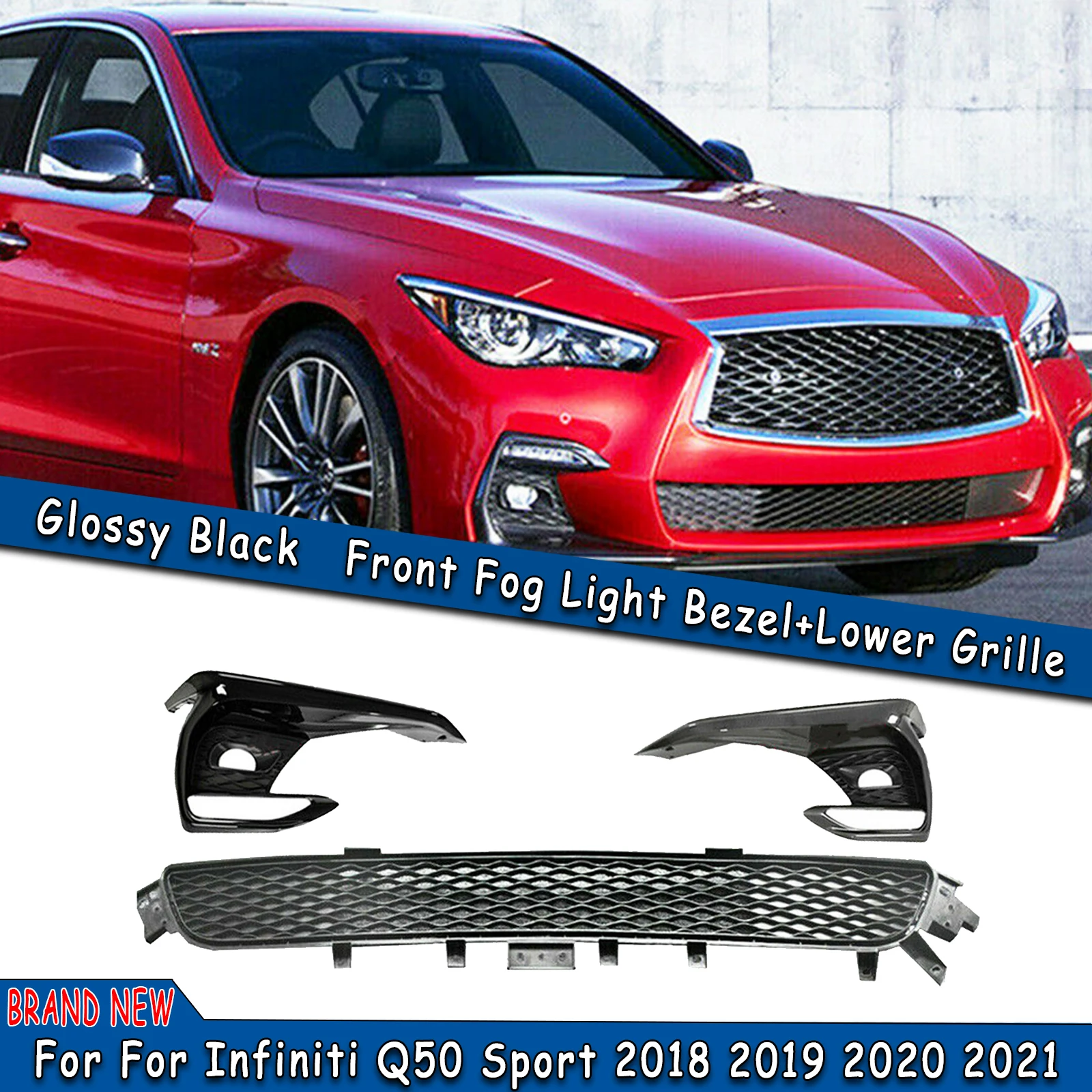 

Для Infiniti Q50 2018-2020 спортивная версия только передний нижний бампер решетка гриль + противотумансветильник фара крышка Впускной каркас отделк...