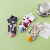3 pairs casual cute women no show socks summer novelty girls funny invisible cotton ankle socks low cut invisible boat socks set