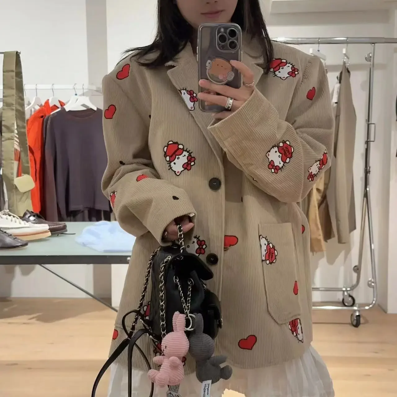 

Sanrio 2023 Winter Clothes Women's Autumn Suit Profile Loose Korean Style Printed Hello Kitty Embroidered Blazer Top for Women