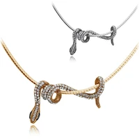 new retro alloy crystal female clavicle chain snake shaped pendant necklace