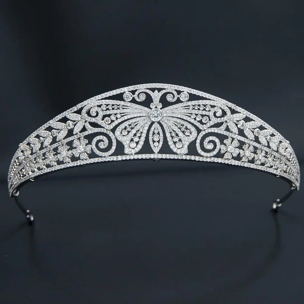 Cubic Zirconia Beautiful Butterfly Tiara for Wedding,Crystal Princess Tiaras Crown for Bride Hair Jewelry