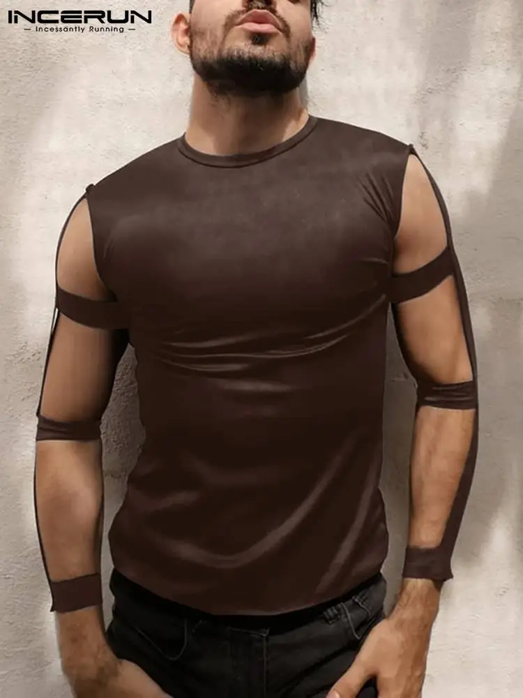 

Топы INCERUN 2022, модная повседневная Стильная мужская однотонная универсальная Простая рубашка с круглым вырезом, Повседневная Уличная одежда...