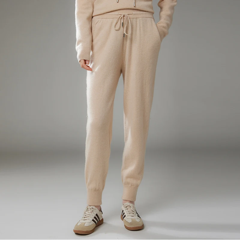 Женские маленькие брюки из 100% чистого кашемира однотонные трикотажные