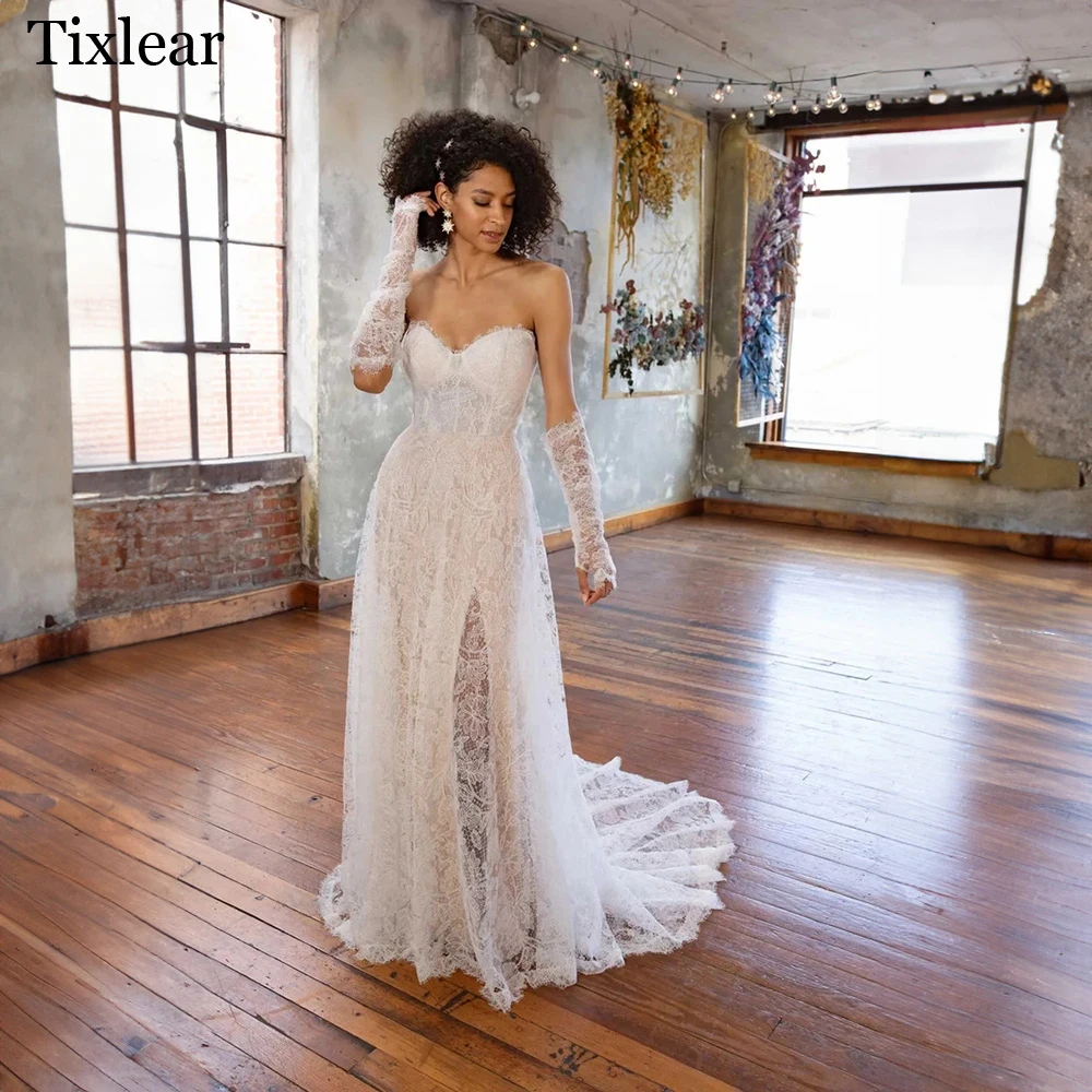 

TIXLEAR Charming Wedding Dress Sweetheart A-line Covered Button Appliques Detachable Sleeves Bridal Gowns Elegant robe de mariée