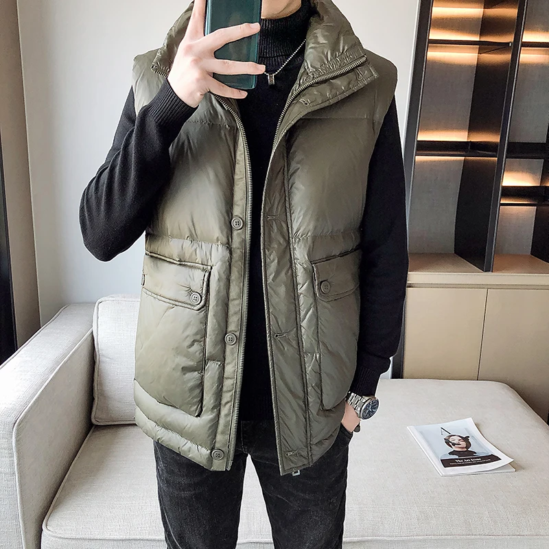 

Мужской зимний модный жилет в британском стиле для отдыха без рукавов с большими карманами