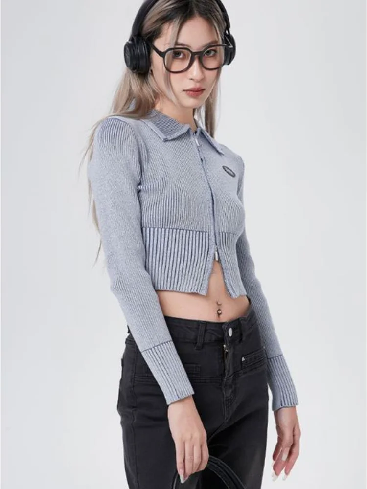 

Hikigawa, шикарная модная женская уличная одежда, винтажный короткий свитер на двойной молнии, вязаный Casgidan на раннюю весну, Y2k, свитер, куртка, Т...