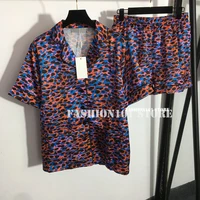 luxury designer two 2 pieces sets women outfits branded leopard print short sleeve shirt blouse top with matching shorts sets