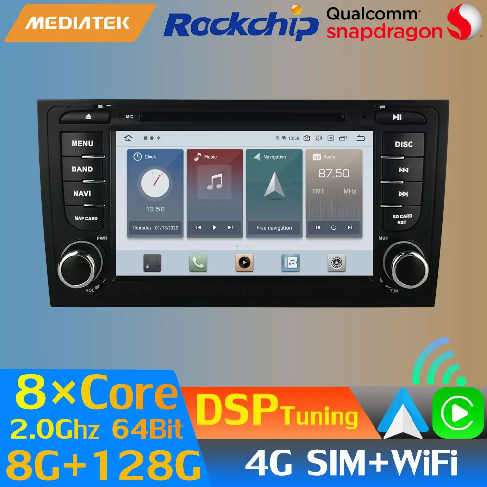 Восьмиядерный автомобильный GPS-радиоприемник Qualcomm 8 + 128G для Audi A6 S6 RS6 C5 1997-2004 Android 10
