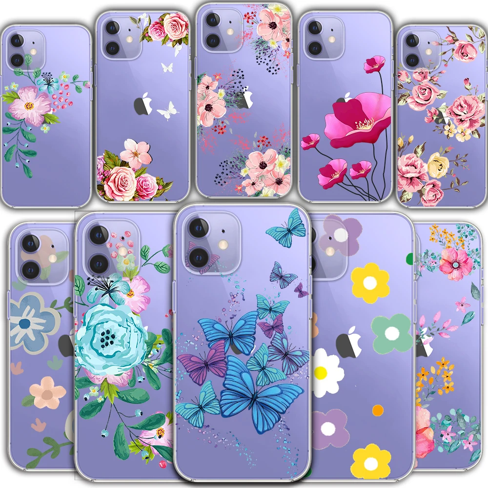 

Transparent TPU phone case for pixel 6 iPhone 13 12 Mini 11 Pro XS MAX X XR 7 8 Plus SE 2020 5 4 fashion brand flowers