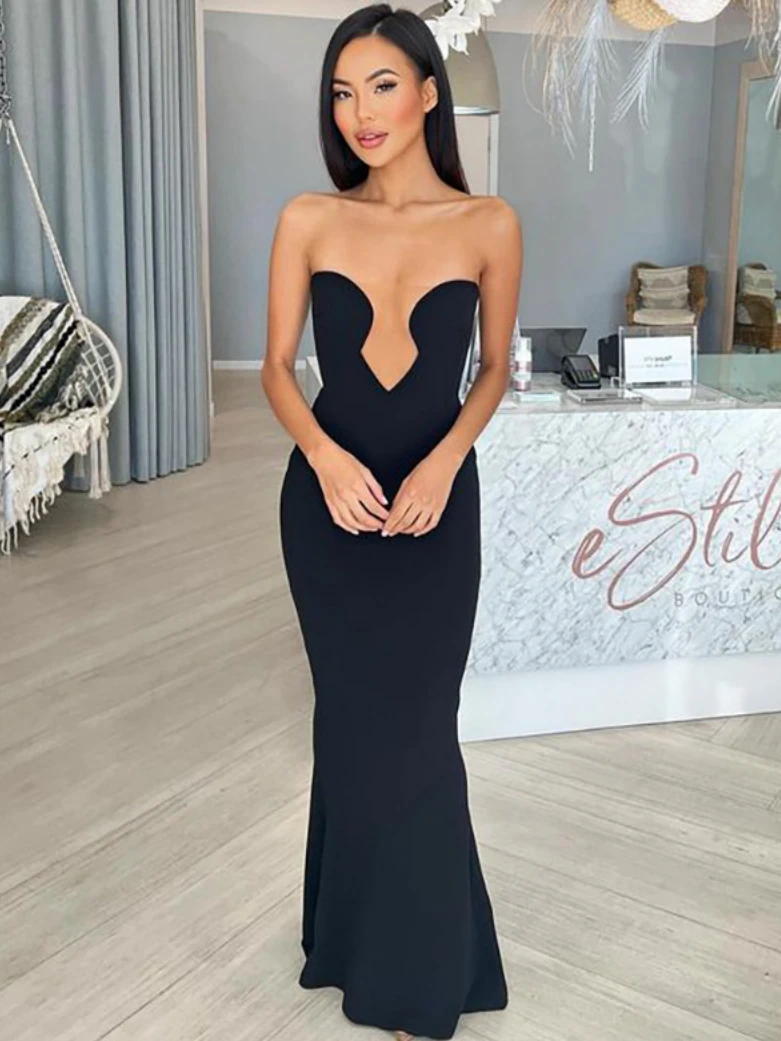 

Элегантное женское летнее вечернее платье без бретелек с высокой талией и открытой спиной, женское сексуальное Сетчатое лоскутное длинное женское платье для выпускного вечера в стиле High Street