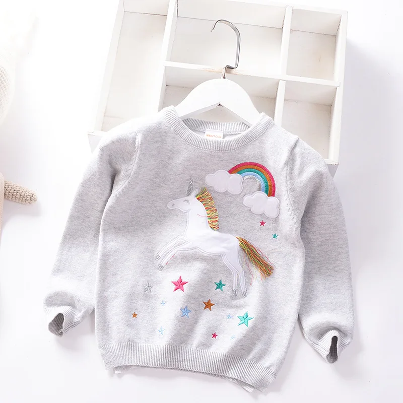

Свитер для девочек 8 дюймов, новинка 2022, вязаный пуловер для малышей, Детская куртка, мультяшный Радужный Единорог, Детский свитер в стиле "Ло...