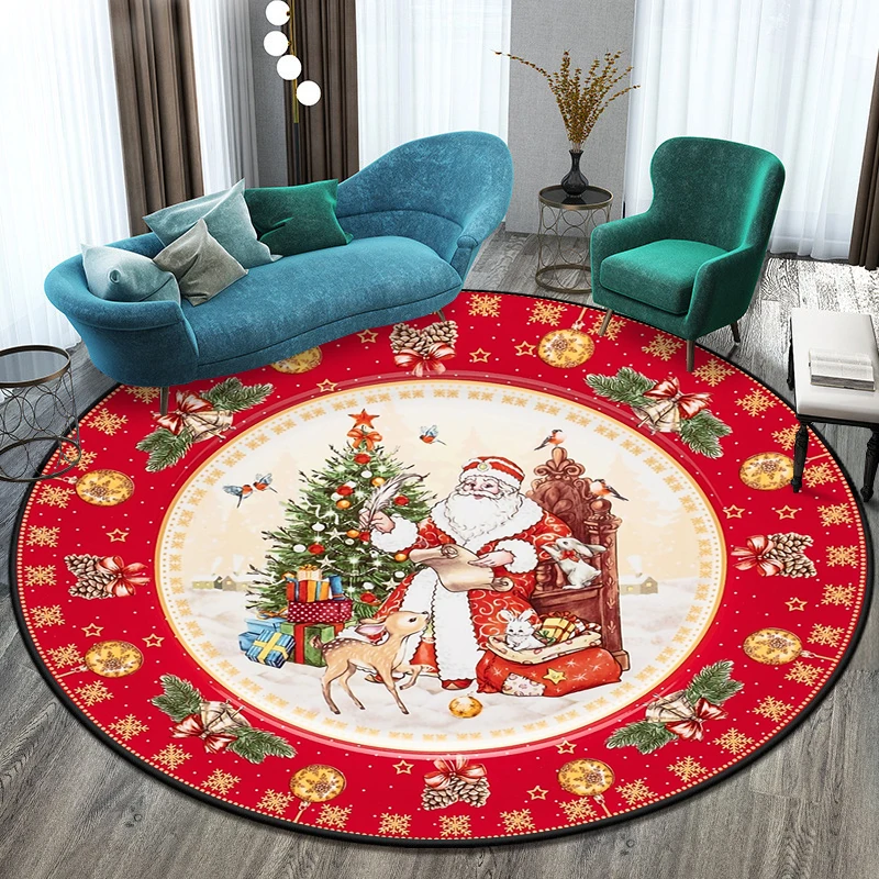 Christmas Printed Round Carpet for Living Room Mat for Children Floor Rug Yoga Mat Bedroom E-sports Chair Non Slip Mats Gift