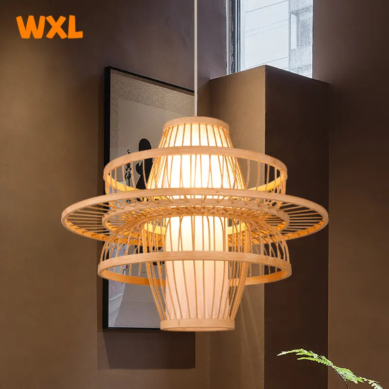 

Люстры из ротанга и бамбука ручной работы в китайском стиле, современные лампы в стиле ретро для гостиной, столовой, бамбуковые лампы Юго-Во...