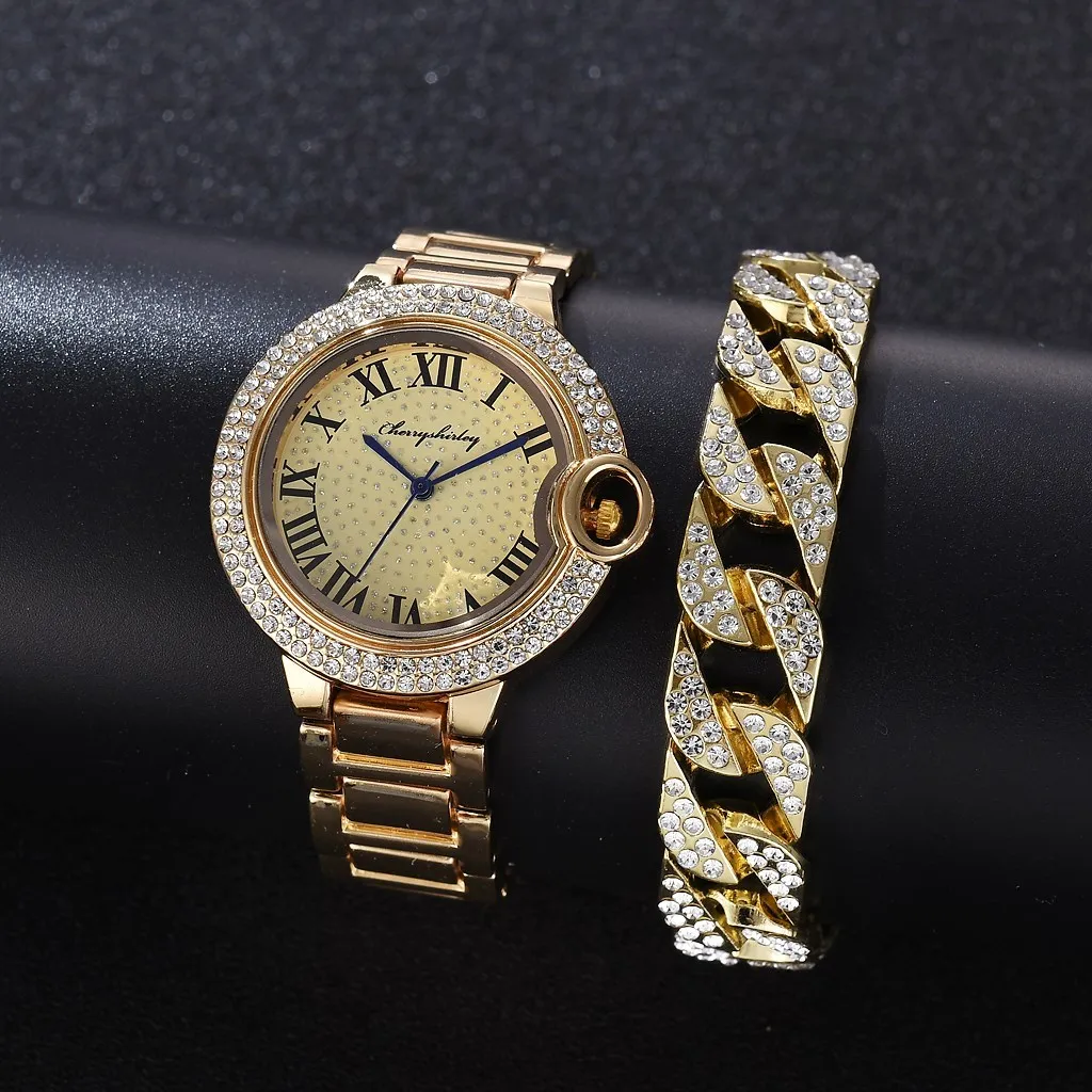 

Top Brand Luxury Diamond Men's Watch Bracelet Set Stainless Steel Gold Clock Sports Watches Men Quartz Watches Relogio Masculino