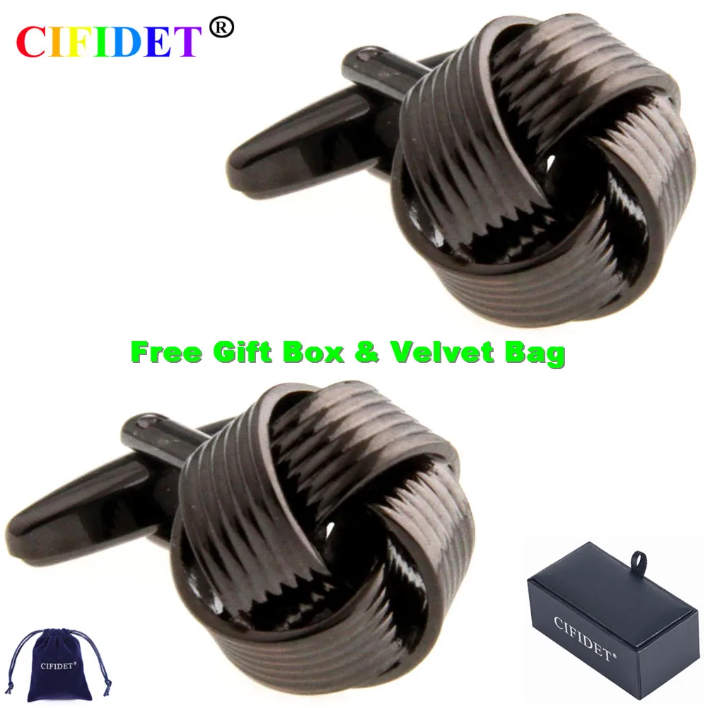 Запонки CIFIDET мужские с бархатной сумкой и подарочной коробкой модные черные
