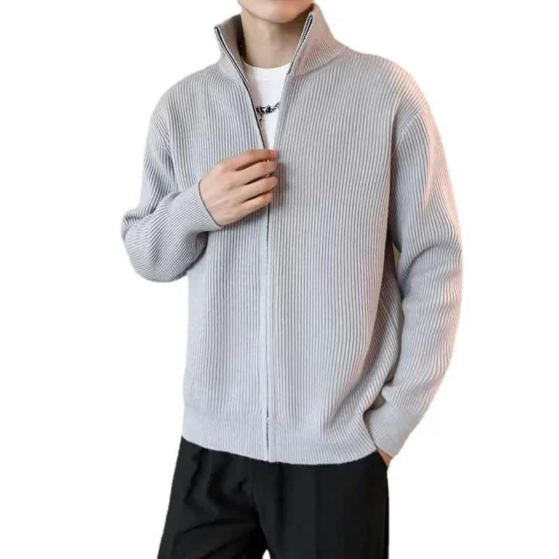 Модный мужской свитер-поло на молнии с высоким воротником вязаный Топ верхняя