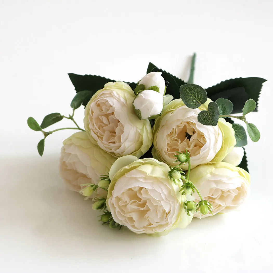 

1 Bunch Silk Peony Artificial Rose Flowers Plastic Fake Bouquet Wedding Bridal Bouquets Home Party Garden Valentine's Day Decor