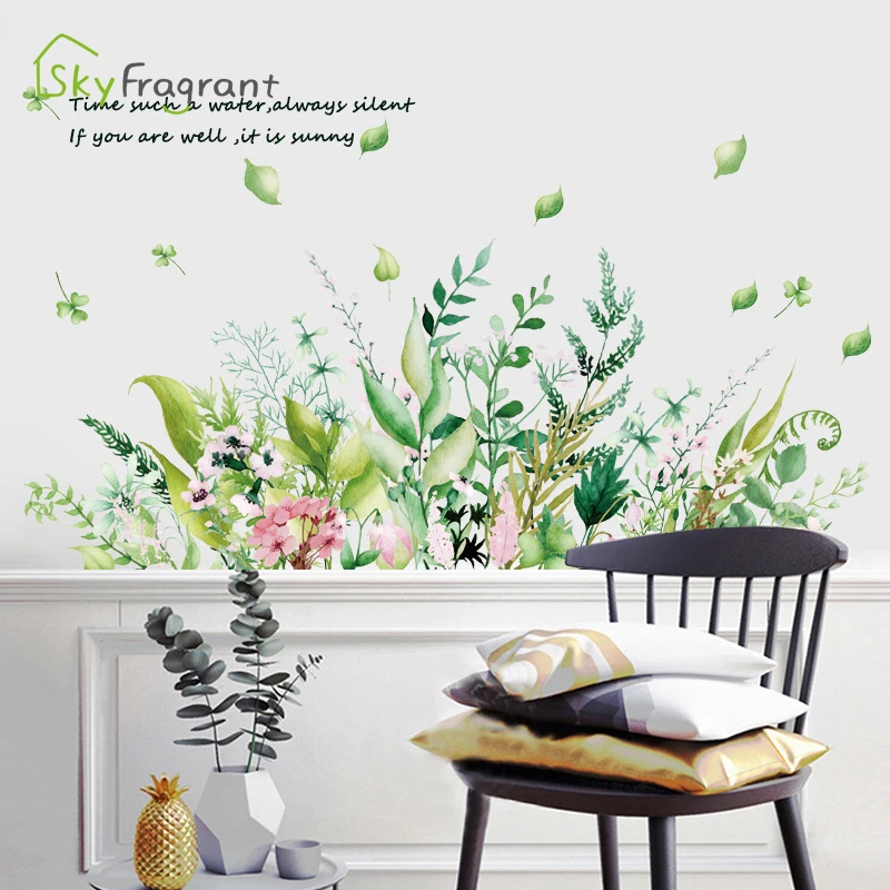 

Fresh Pastoral Green Leaf Top Corner Line Plants Decoration Wall Stickers Removable Living Room Home Decor Sticker Self Adhesive