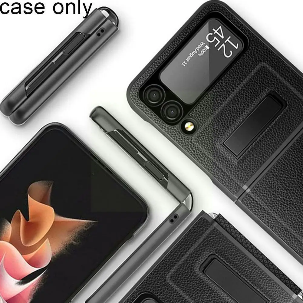 

1pcs For Z Flip 3 5g Mobile Phone Pu Leather Lychee Pattern Hinge Protector Cover Folding Protective Br A3p0