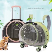 clear cat suitcase with wheels plastic carrying transparent pet dog cat trolley suitcase luggage pet outdoor backpack para gatos