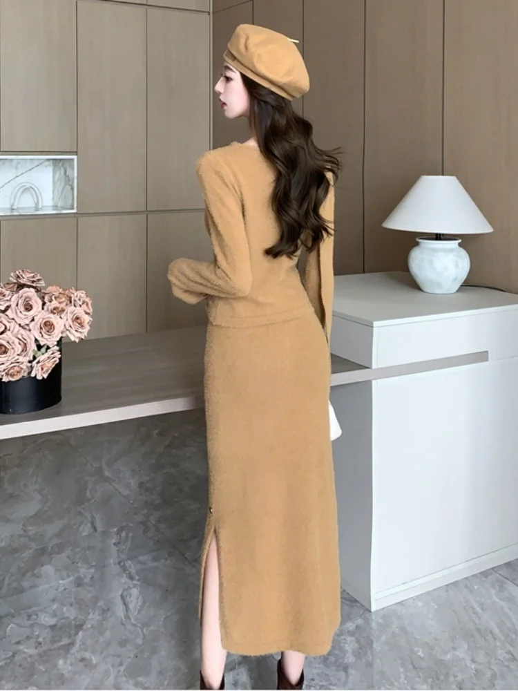 Вязаный комплект из двух предметов норкового меха женский новый осенне-зимний