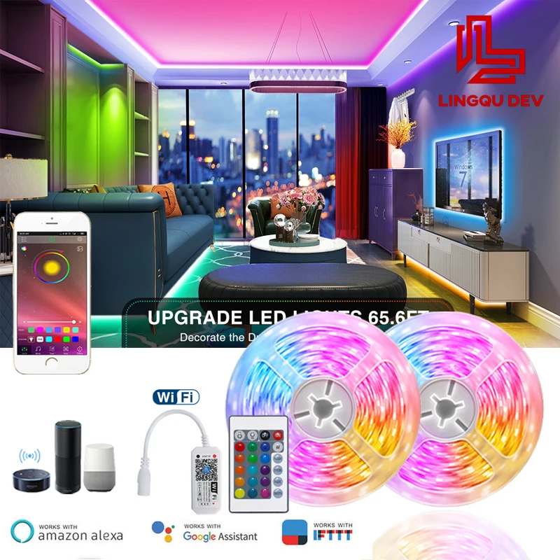 TuYa LED Strip Light 5050 Color RGB LED Tape 12V WiFi Alexa Google Home LED Light for Room Decor TV Backlight светодиодная лента