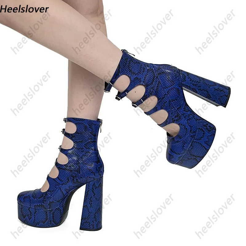 

Heelslover Новое поступление женские весенние ботильоны змеиная Пряжка ремешок круглый носок великолепные синие Ночные Клубные Ботинки женски...