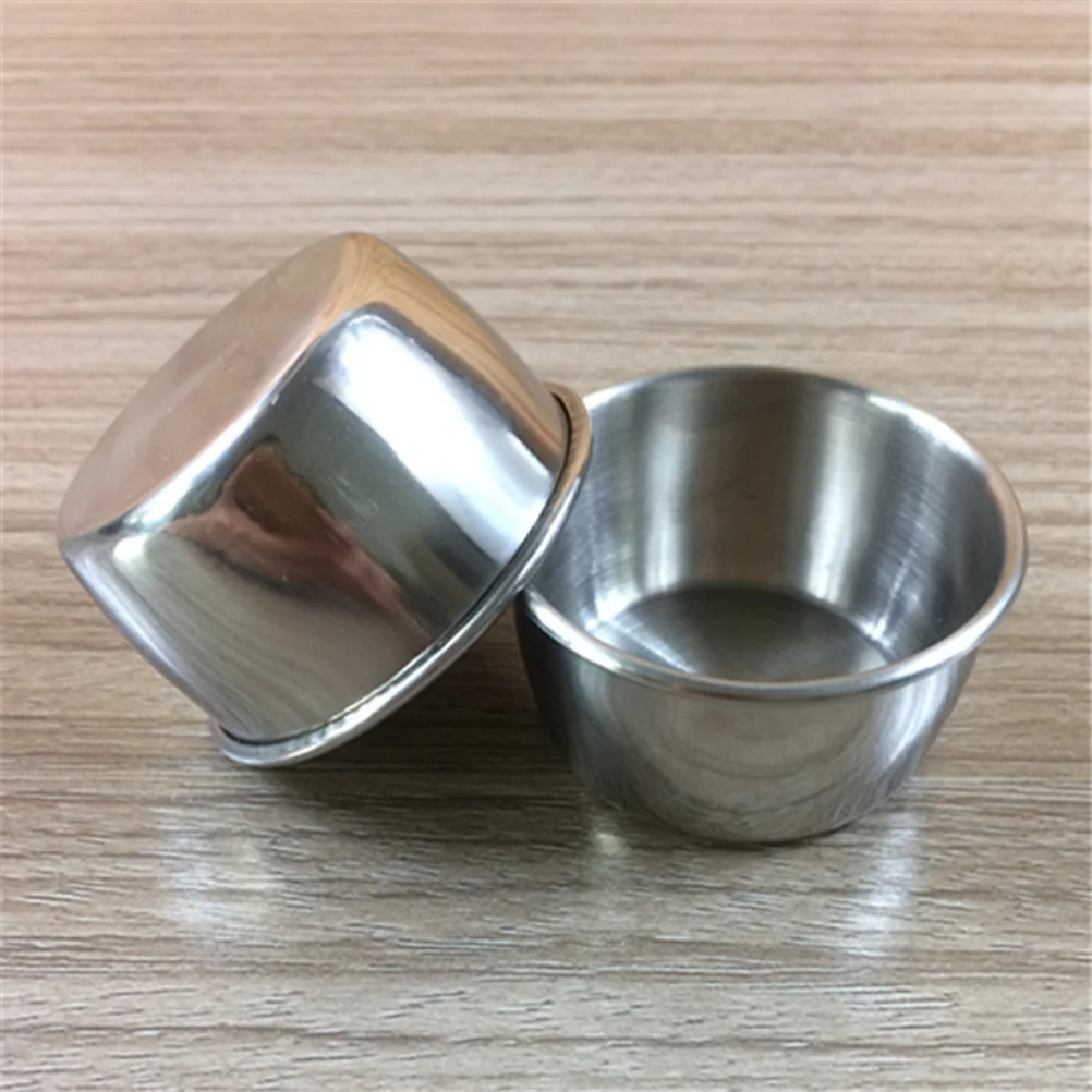 

6PCS Stainless Steel Sauce Cups Seasoning Dish Reusable Sauce Container Dipping Bowl for Restaurant Home