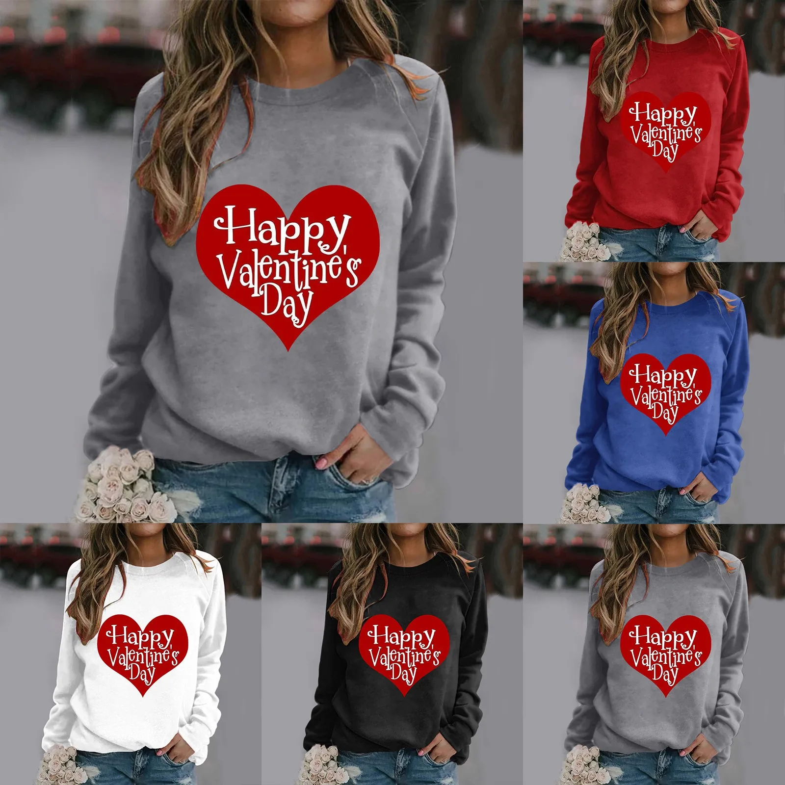 

Leggings Sweatshirts Valentine's Day Women's Sweatshirt Crew Neck Heart Letter Print Long Women's Sweatshirts Pullover Cotton