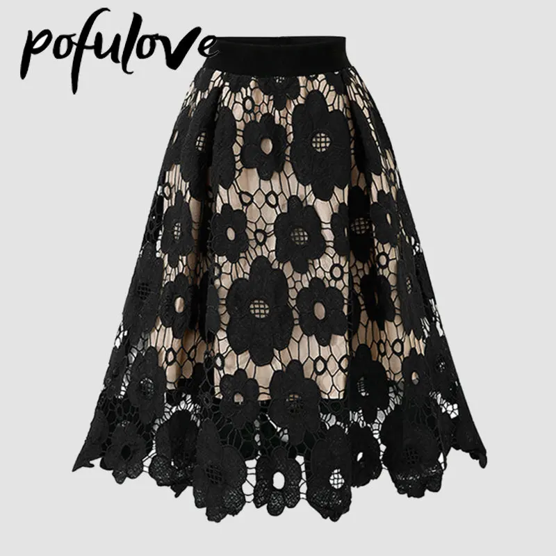 

Женская кружевная юбка в стиле пэчворк, трапециевидная привлекательная офисная Юбка До Колена, с вырезами, регулируется по фигуре, осень и зима 2023