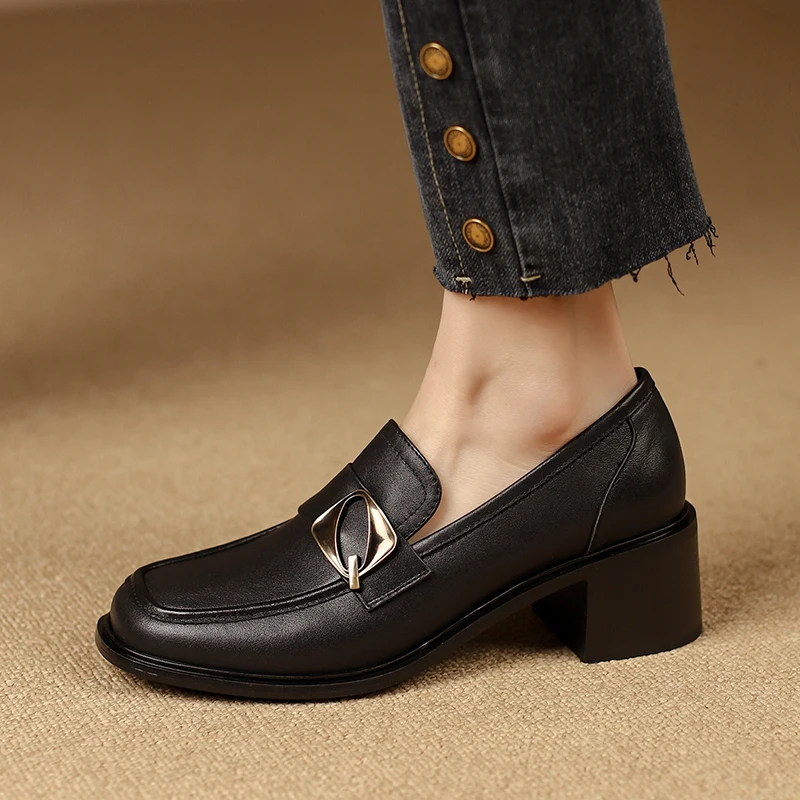 

Женские кожаные туфли-лодочки, лоферы из натуральной воловьей и свиной кожи, 22-25 см, весна-осень 2023