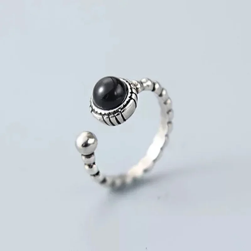 Открытое кольцо с черным агатом модное темпераментное индивидуальное