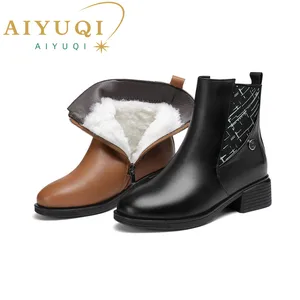 Women's Winter Boots Fashion Shoes Large Size 2021 Genuine Leather Women's Short Boots Natural Wool 