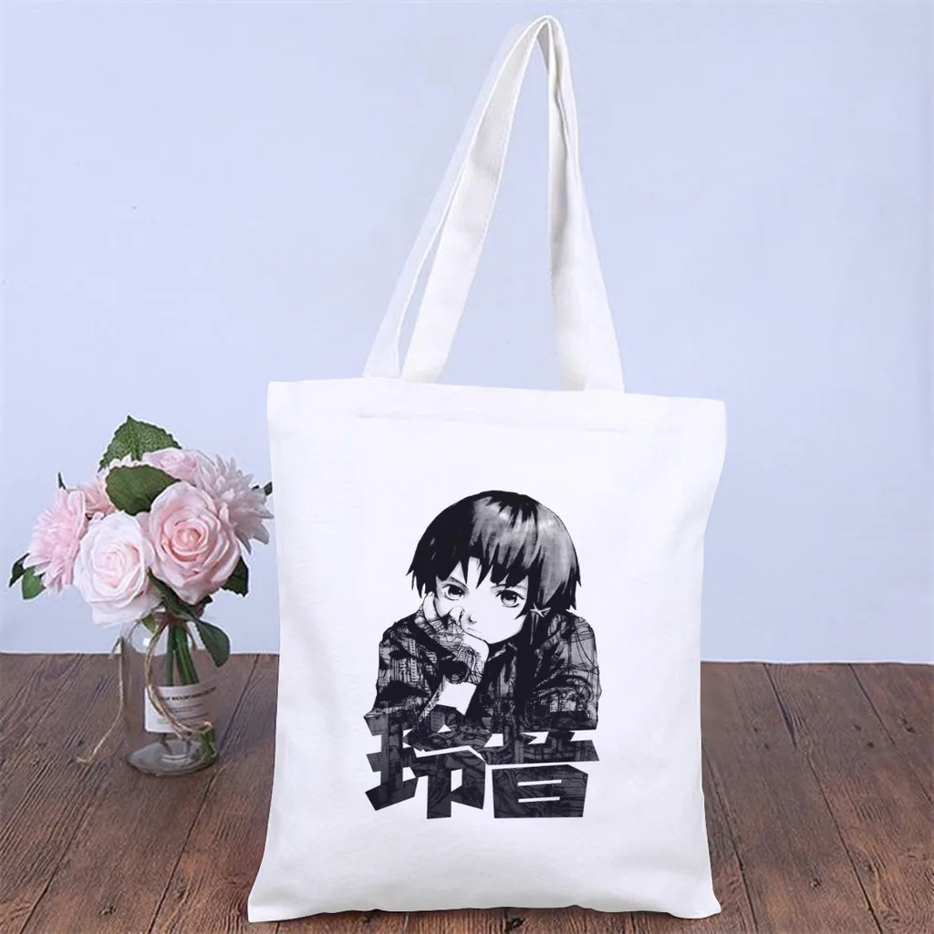 

Internet GoddessHandbag Serial Experiments Lain VAPORWAVE Anime Shoulder Canvas Bags Students Pocket Shopper HandBags Tote Bag