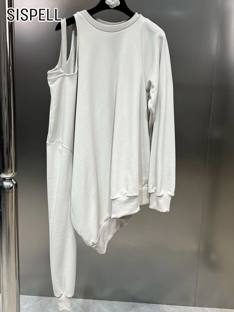 

SISPELL Solid Sweatshirt For Women Round Neck Long Sleeve Off Shoulder Loose Minimalist Sweatshirts Female Autumn Clothes 2022