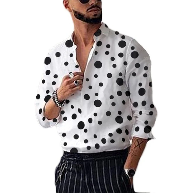 Landuxiu 2022 Men's New Wave Point Fashion Print Casual High Quality Long Sleeve Shirt For Men рубашки