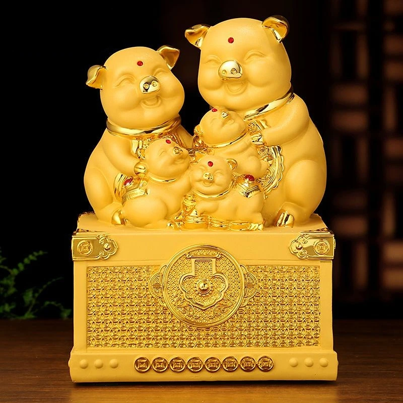 

Chinese Style Fortune Golden Pig Zodiac Pig Five Fulin Living Room Wine Cabinet Decoration Living Room Decoration Gifts