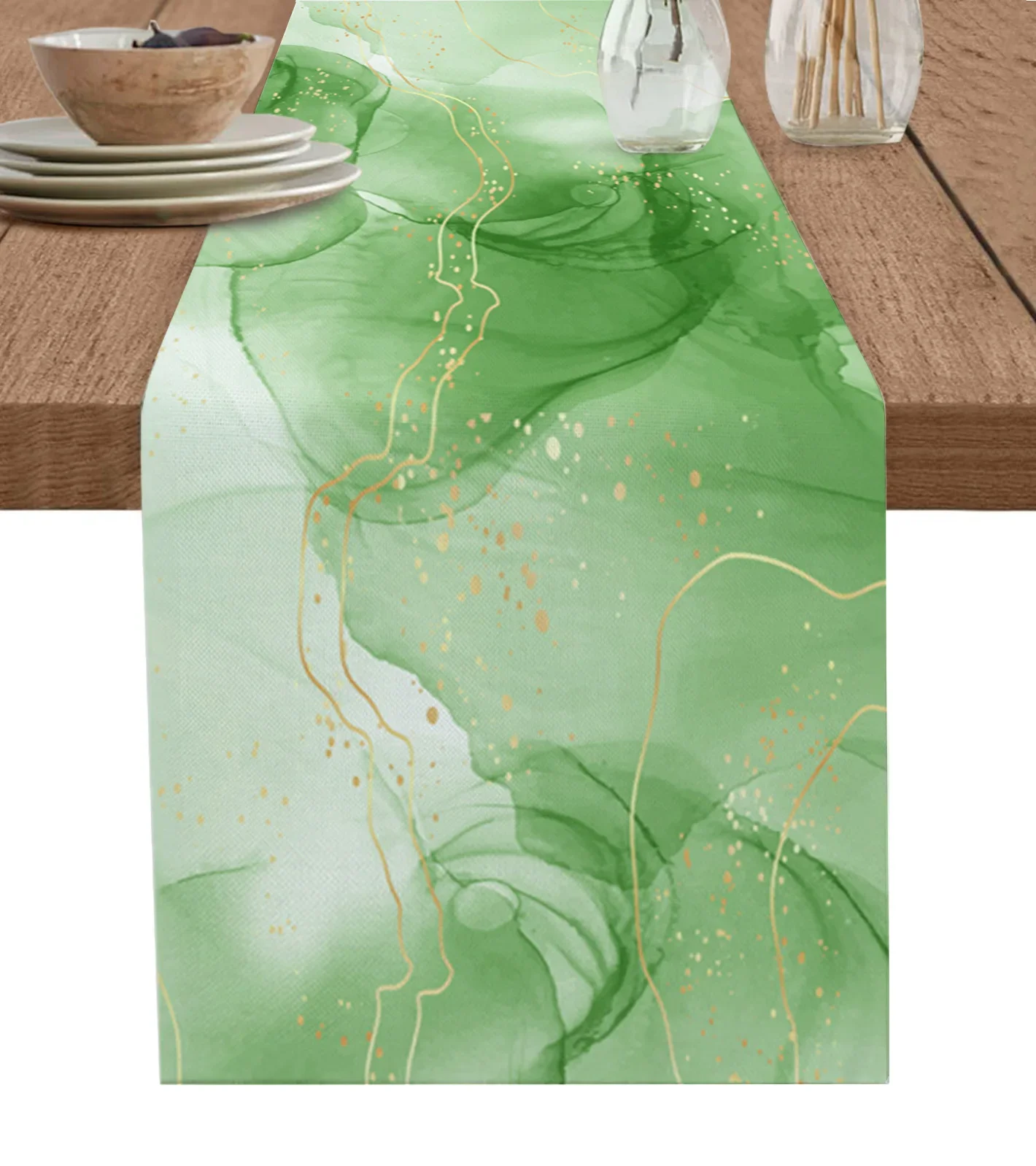 Мраморная линия градиентная трава зеленые льняные дорожки для стола украшение