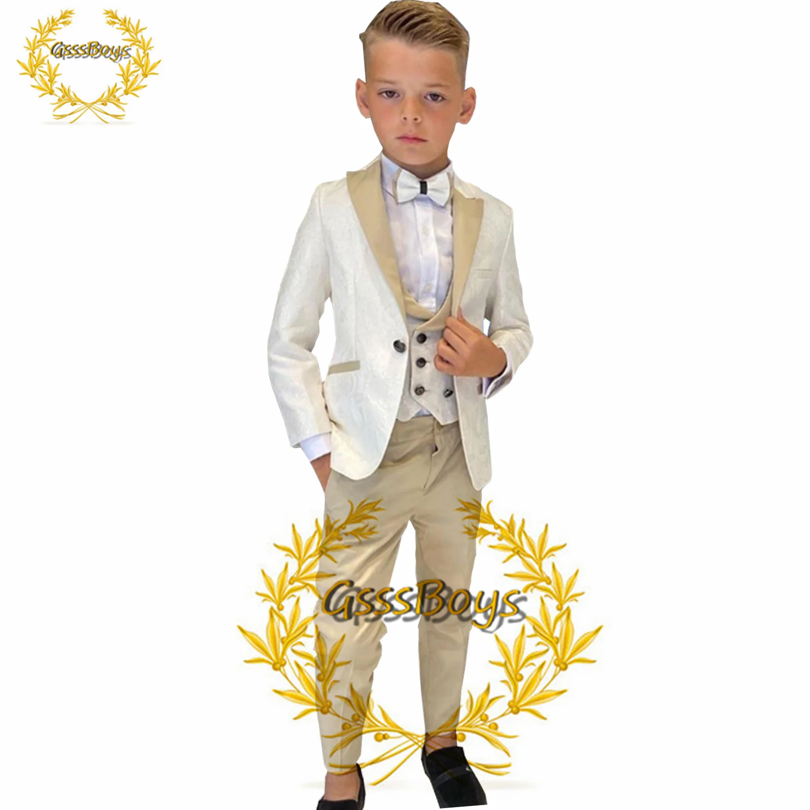 Boys Suit 3 Piece Wedding Tuxedo Party Jacket Pants Vest Child Blazer Set Pointed Lapel Formal Custom Kids Suits