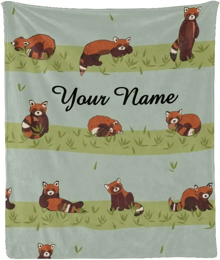 

CUXWEOT Custom Blanket with Name Text,Personalized Cute Red Panda Super Soft Fleece Throw Blanket for Couch Sofa Bed