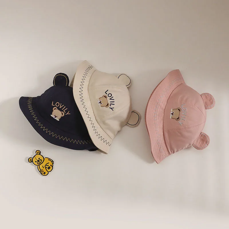 

Панама летняя детская с мультяшным медведем, пляжная шляпа от солнца, с широкими полями и ушками, с защитой от ультрафиолета