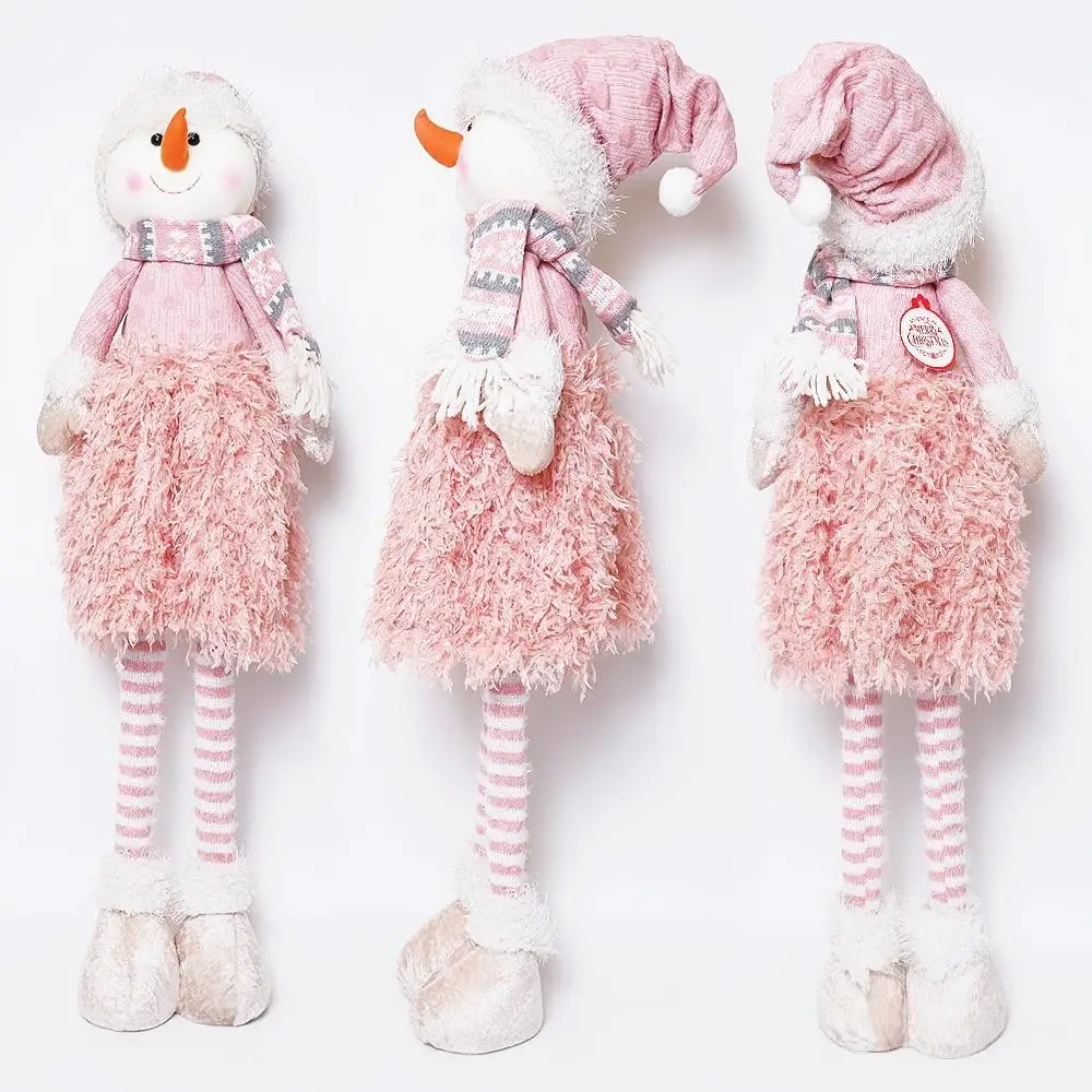 

Розовая Выдвижная Рождественская телескопическая кукла со снеговиком и оленем на длинных ногах, игрушка, украшение для дома, Декор, Новогод...