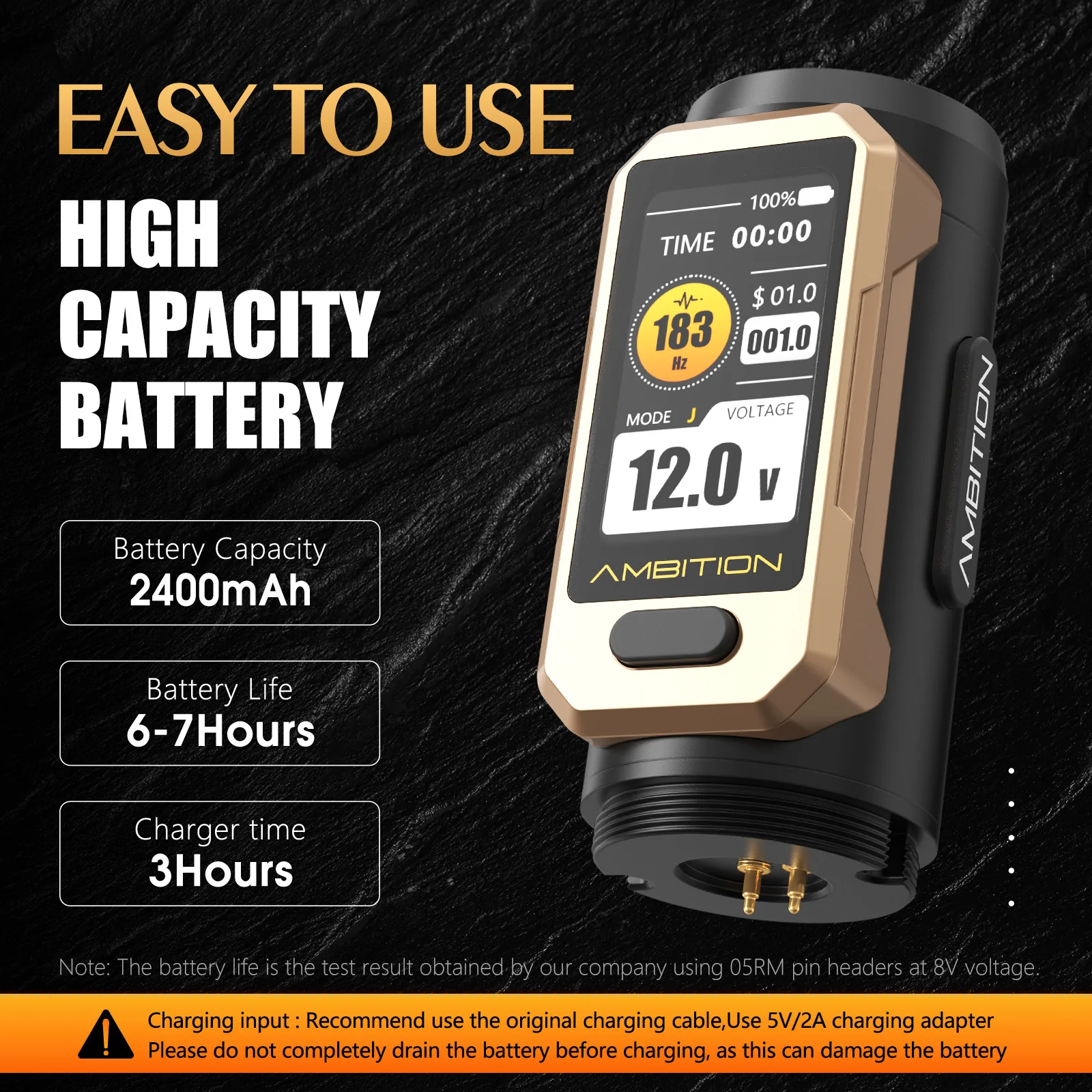 Фото Комплект Ambition Soldier Pro 520, крутящий момент 520 г.см, беспроводная тату-машинка, ручка для татуировки, регулируемый ход 2,2-2,2 мм, бессердечный двигатель, 2400 мАч №3