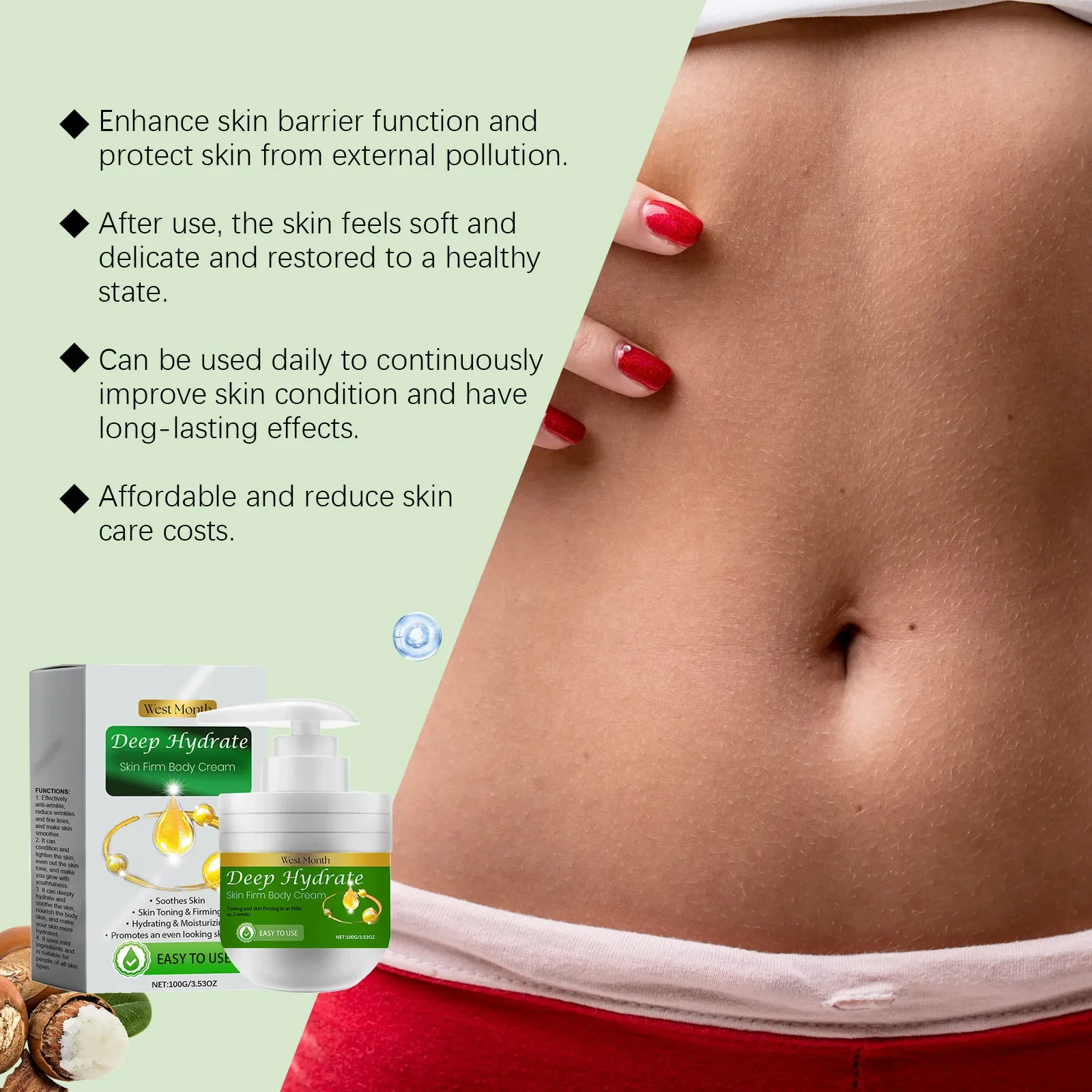 Moisturizing Body Cream for Smooth and Radiant Skin - Hydrates Nourishes Soothes Improves Texture 100g