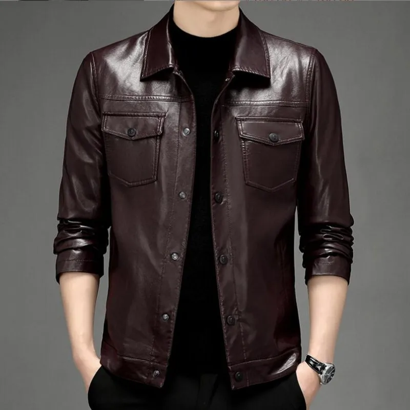 

2023 Autumn and Winter PU Leather Men's Leather Jacket Suitable for Lapel Fashion Versatile Leather Jacket Casual Trend Jacket