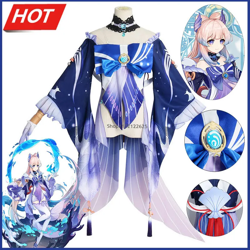 

Костюм для косплея Хэллоуина Genshin Impact Kokomi, парик Sangonomiya Kokomi, сексуальная женская обувь, нарядный костюм для вечеринки, полный комплект
