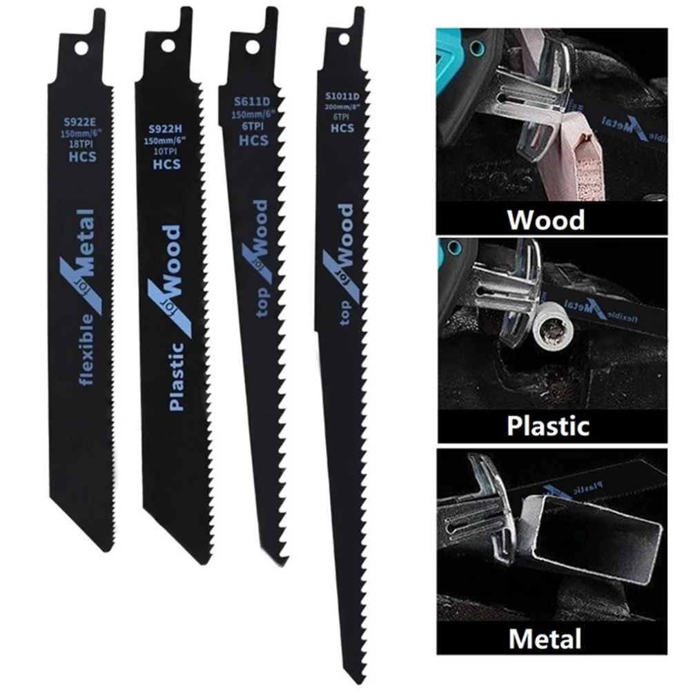 

4x Reciprocating Saw Blades High Carbon Steel Wood Pruning Saw Blades For Plastic Pipe Metal Cutting S922H S922E S611D S1011D