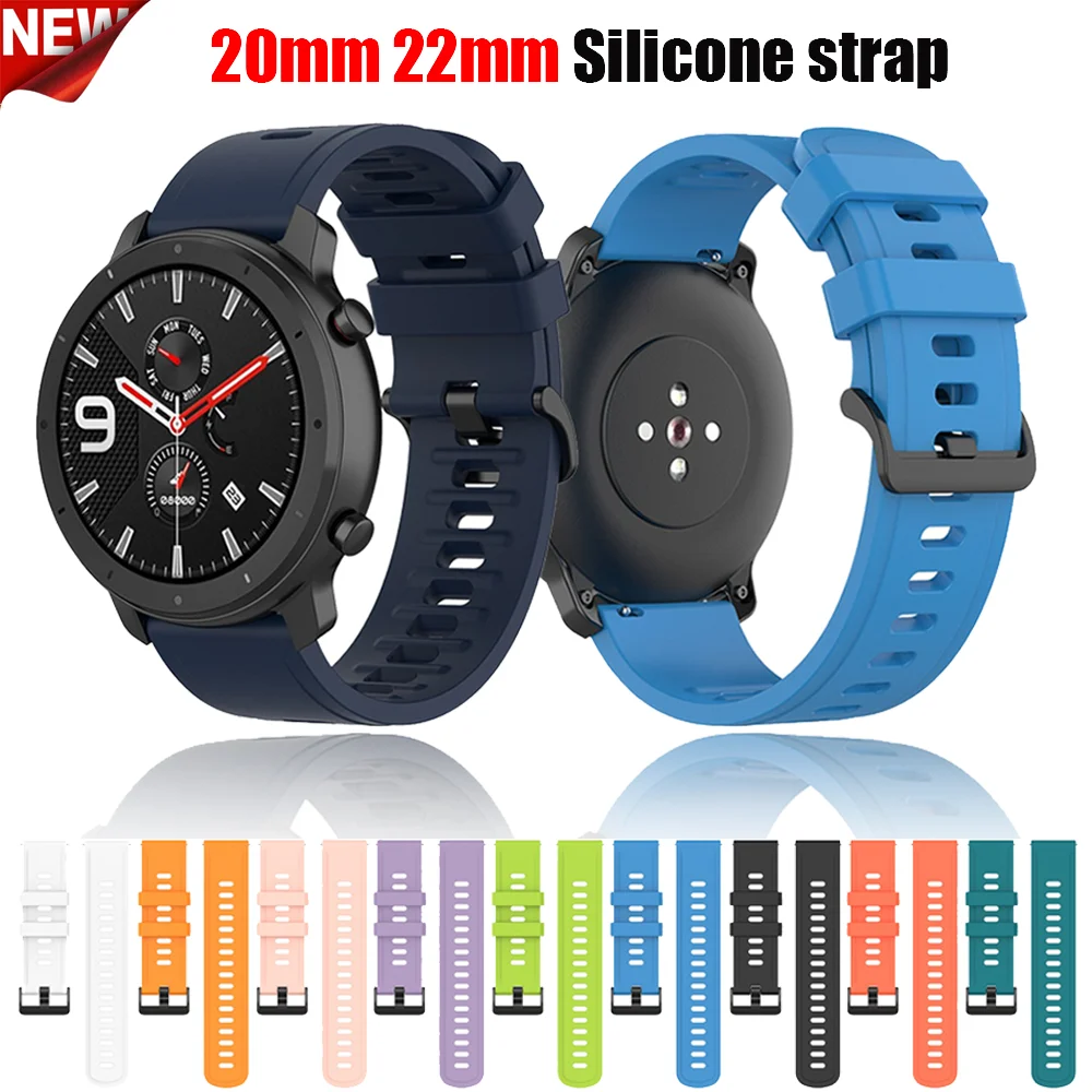 

Ремешок силиконовый для наручных часов, браслет для Huami Amazfit GTR 4 3 Pro 47 мм, Huawei Watch GT 2 GT3 Pro 42 мм 46 мм, 22 мм 20 мм