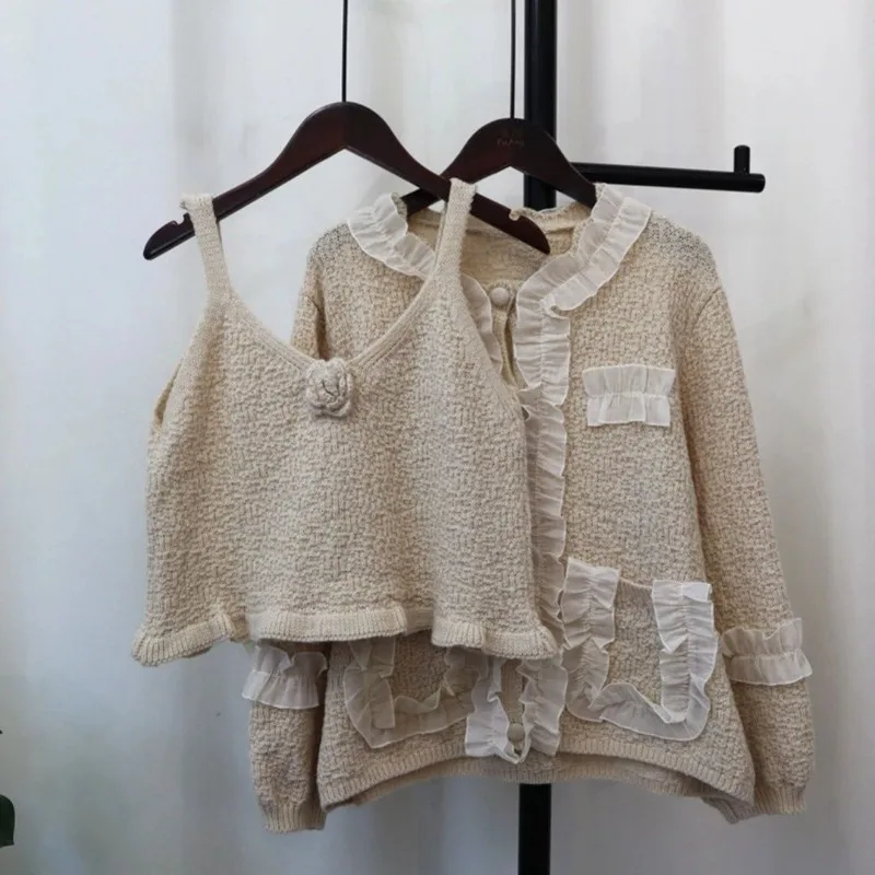 Французский вязаный кардиган с 3d цветами жилет для женщин модный свободный