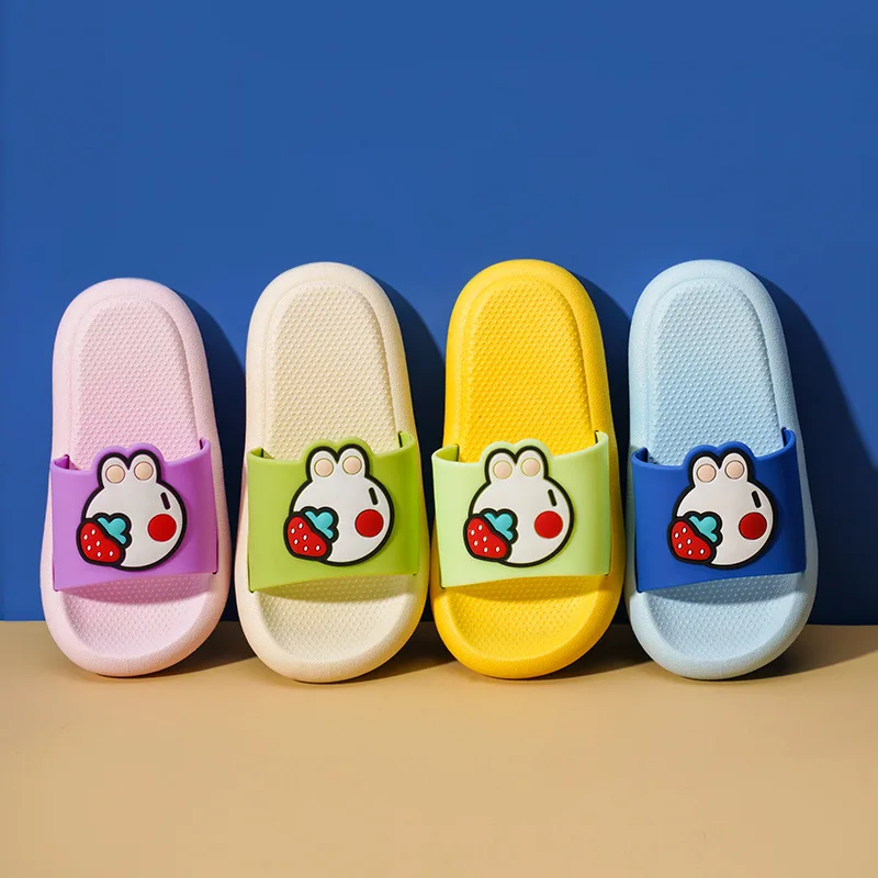 

Шлепанцы для мальчиков и девочек, модные Нескользящие, из ПВХ, с мультяшными кроликами, однотонные фиолетовые, для дома, мягкие Тапочки